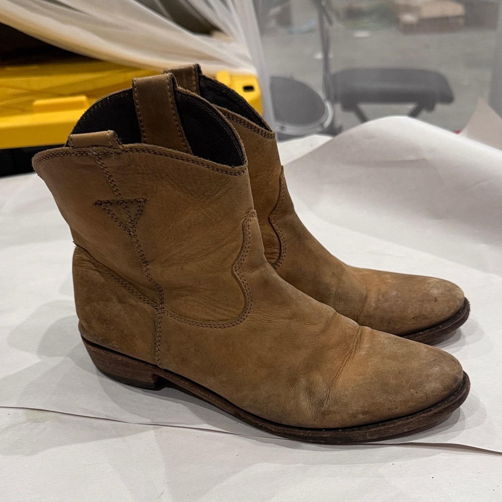Tan full leather Western Ankle Boots